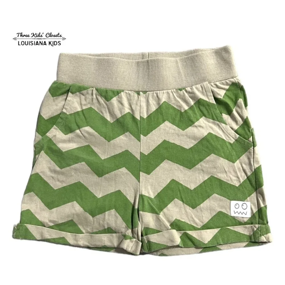Indikidual 8/9Y Organic Green Chevron Zigzag Shorts